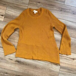 Michael Kors Womens Long Sleeve Asymmetric Hem Ribbed‎ Sweater Marigold M Zipper